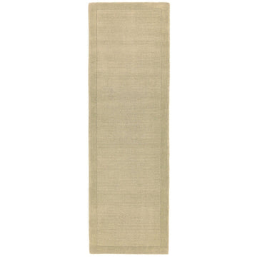 York Modern Plain Textured Subtle Ribbed Stripe Contrasting Smooth Border Handwoven Wool Loop Pile Warm Beige Runner-Asiatic Carpets-Rug Love - The Most Loved Rug Store